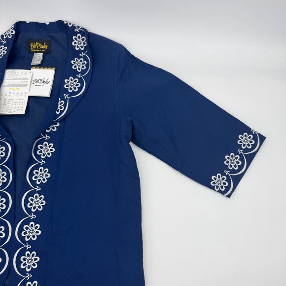 New BOB MACKIE Art to Wear Linen Blend Jacket Size L Embroidered 3/4 Sleeve - Picture 3 of 6